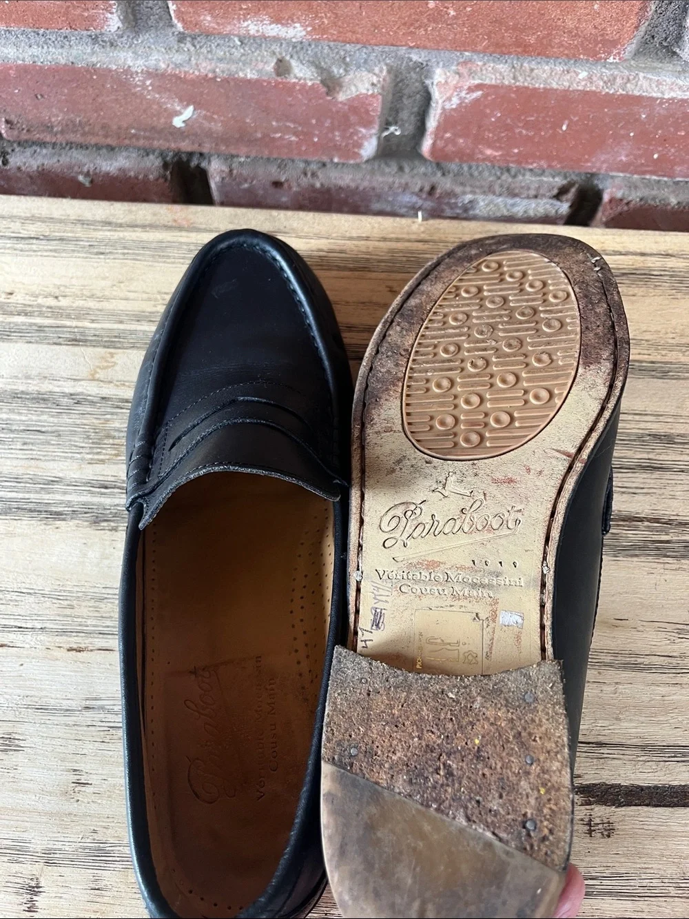 Paraboot French Fashion Classic Black Leather Penny Loafers for Men Size 6